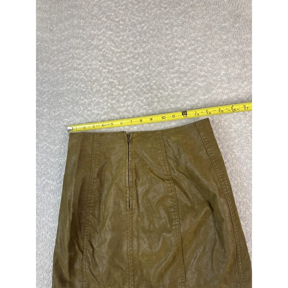 Free People Skirt Womens 2 Olive Green‎ Faux Leather Mini Zip Back High Waist